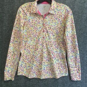 EP Pro New York Polo Shirt Womens S Pink Yellow Artsy Athletic Golf Top Pullover